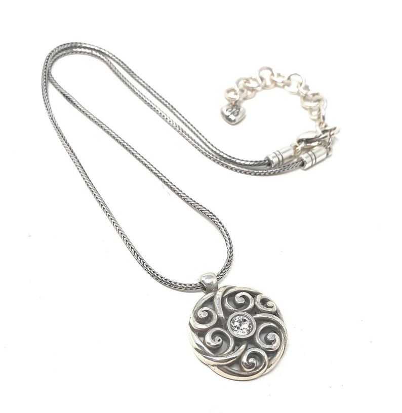 BRIGHTON Avery Silver Scroll Design Swarovski Crystal Center Necklace image 2