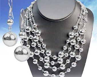 Brighton Inspired Silver Multi Layered Chain bead Fashion Necklace Set