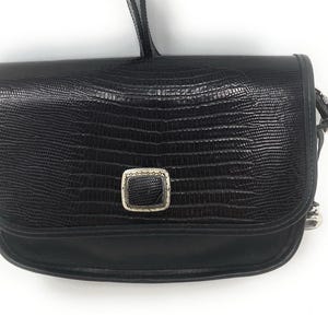 BRIGHTON Black Leather Crossbody Silver Chain Buckle Link Strap Bag Purse U.S.A image 6