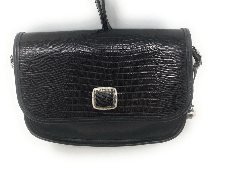 BRIGHTON Black Leather Crossbody Silver Chain Buckle Link Strap Bag Purse U.S.A image 6