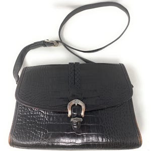 Vintage Brighton Black Croc Embossed Leather Silver Belt Buckle Shoulder Bag image 5