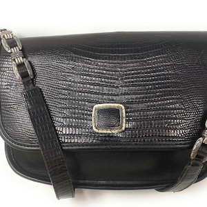 BRIGHTON Black Leather Crossbody Silver Chain Buckle Link Strap Bag Purse U.S.A image 2