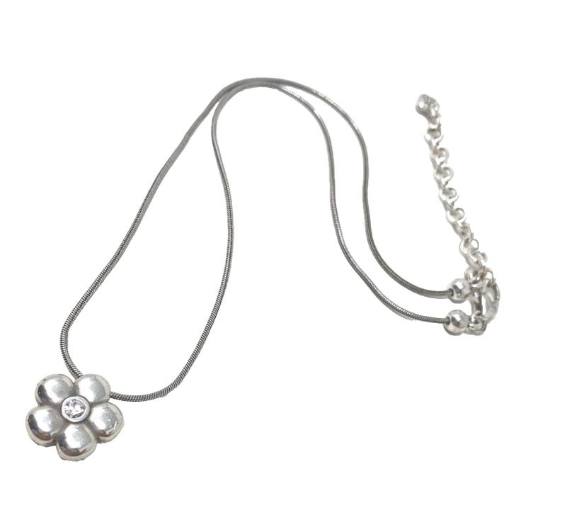 Brighton La Vie Crystal Center Etched Flower Silver Pendant Necklace image 4
