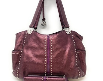BRIGHTON ANDIE Pretty Tough Metalic Sangria Studded Shoulder bag and Wallet