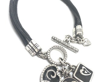 Brighton Midnight Sun Black Charm Heart Corded Bracelet