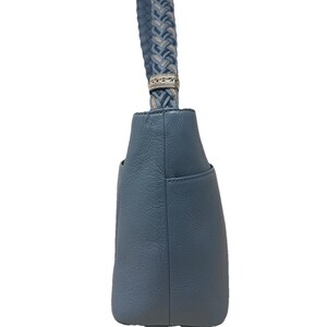 Brighton Beaumont Heaven Blue Pebble Leather Purse Shoulder Square Bucket Bag image 7
