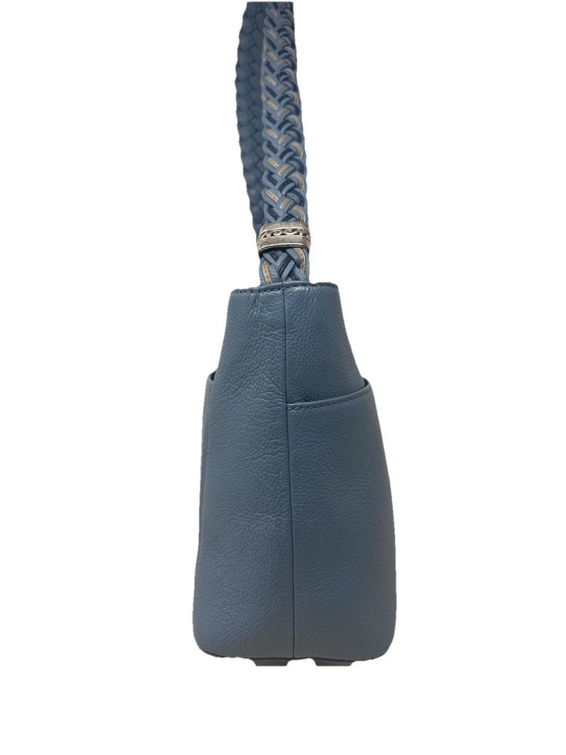 Brighton Beaumont Heaven Blue Pebble Leather Purse Shoulder Square Bucket Bag image 7
