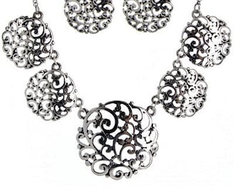 Silver Filigree Contempo Swirl  Necklace Set Brighton Inspired