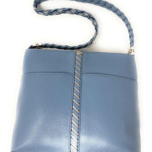 Brighton Beaumont Heaven Blue Pebble Leather Purse Shoulder Square Bucket Bag image 11