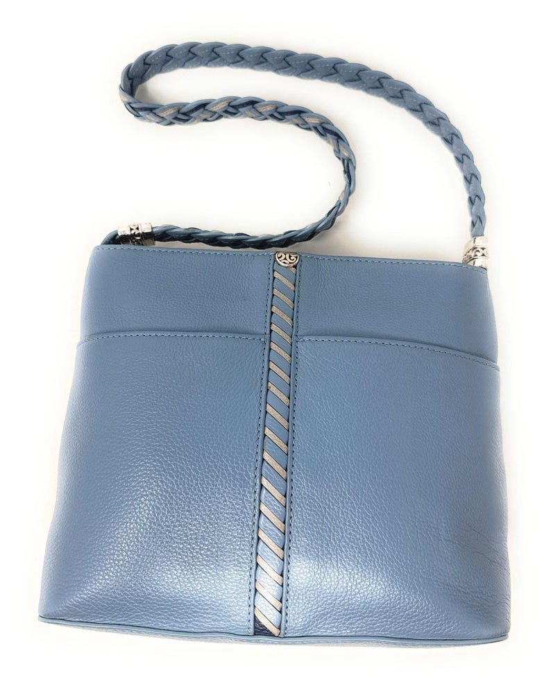 Brighton Beaumont Heaven Blue Pebble Leather Purse Shoulder Square Bucket Bag image 11