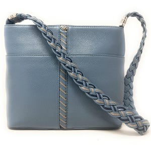 Brighton Beaumont Heaven Blue Pebble Leather Purse Shoulder Square Bucket Bag image 1