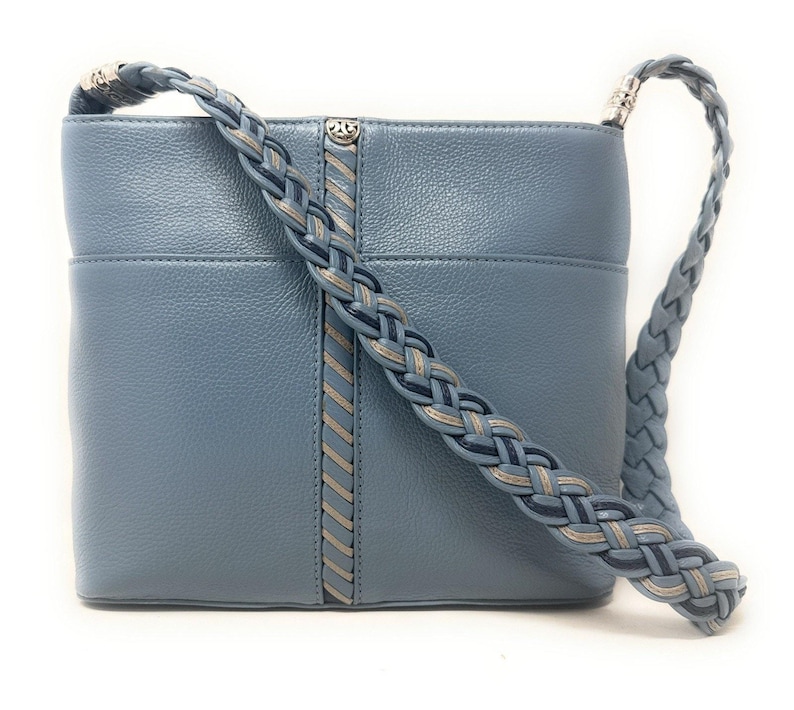 Brighton Beaumont Heaven Blue Pebble Leather Purse Shoulder Square Bucket Bag image 1