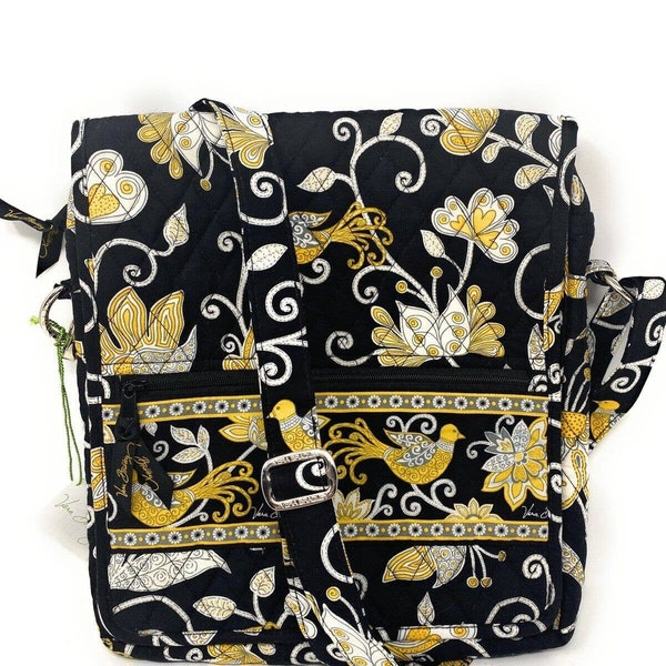 VERA BRADLEY Mailbag Crossbody Messenger Hipster - Yellow Bird - Black - NWT