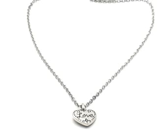 Brighton LOVE BLOOMS Silver Petite Scrolled "Love" Heart Pendant Necklace