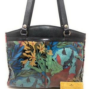 Patricia Nash POPPY Bolso de hombro de cuero negro con 3 compartimentos en azul bosque