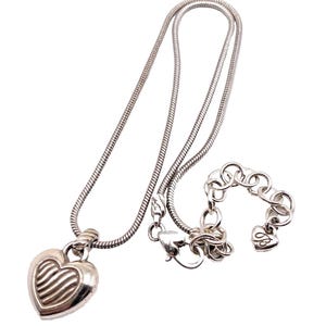 BRIGHTON SACRED HEART Puffy Pave Crystal Silver 3/4 Heart Necklace reversible image 5