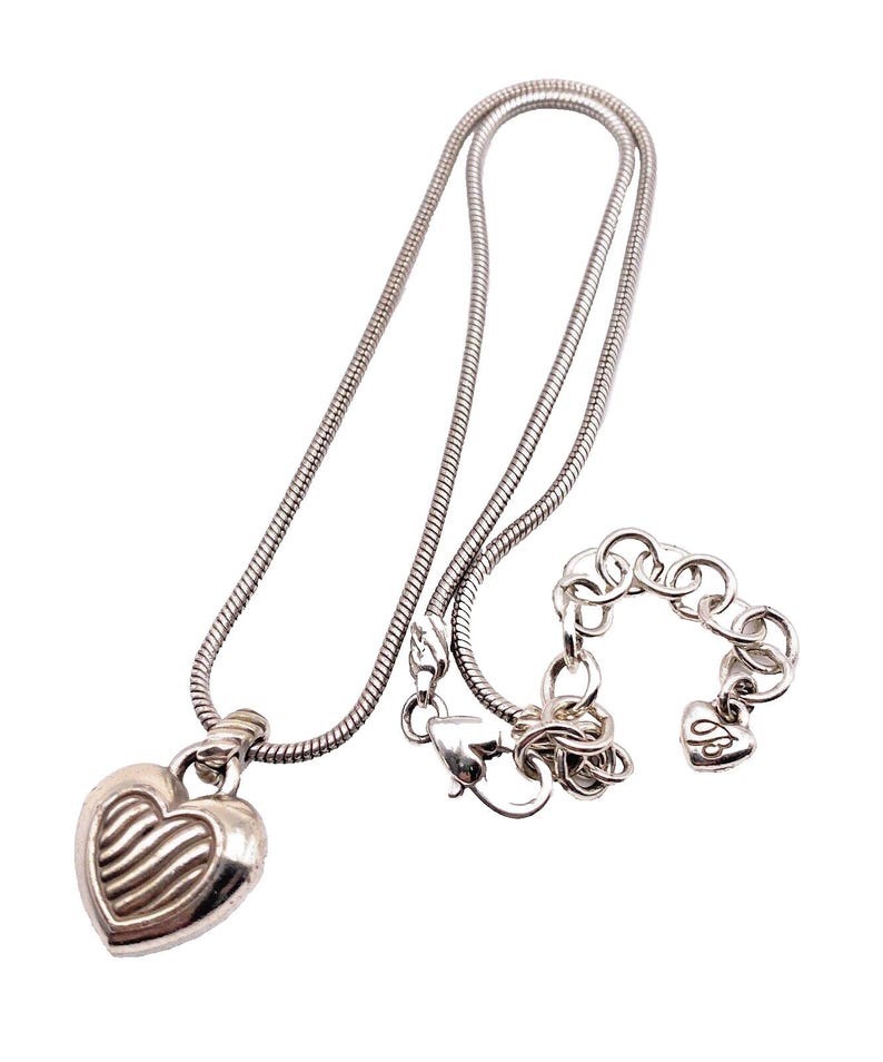 BRIGHTON SACRED HEART Puffy Pave Crystal Silver 3/4 Heart Necklace reversible image 5