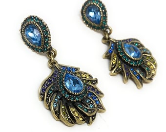 Heidi Daus "Pretty Peacock Feather" Crystal Drop Pierced Teardrop Earrings