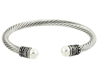 Cable Rope Pearl  Brighton Inspired Cuff Wire Bracelet
