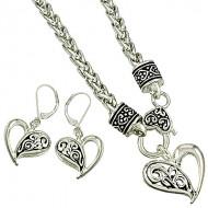 ★ROSEMONT★ Silver Heart Earrings Necklace Set RC24B14E SET Silver Heart Necklace Earrings Set With Cubic Zirconia