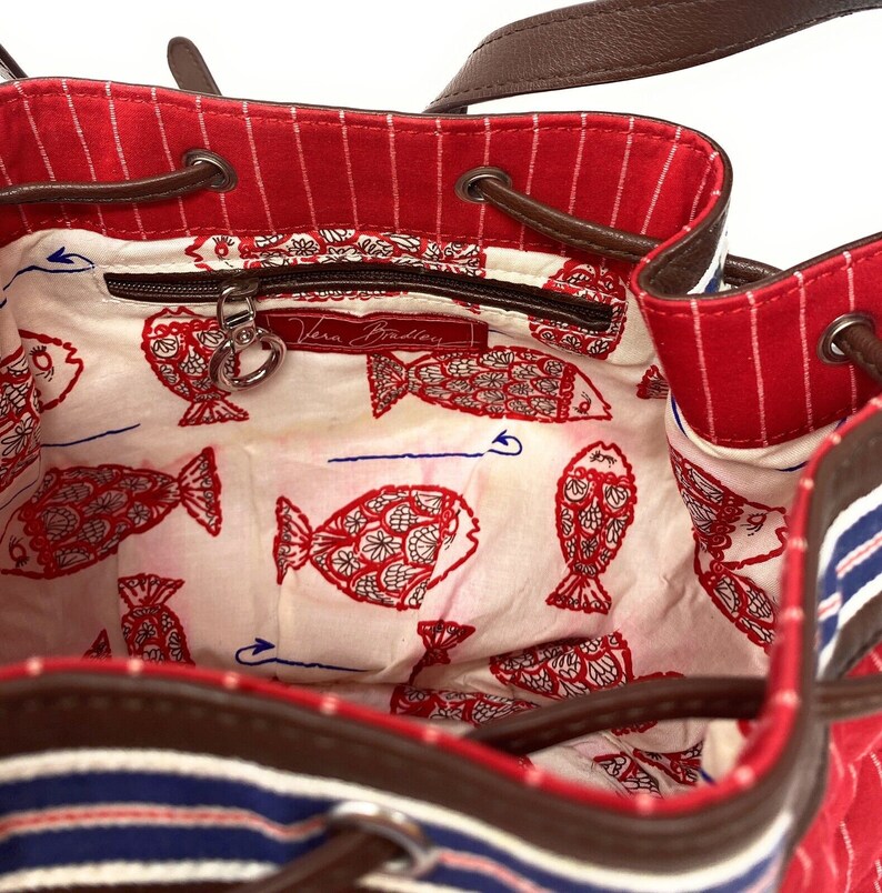 Vera Bradley Nautical Drawstring Bag Crossbody Purse Fish, Red, Blue Etsy
