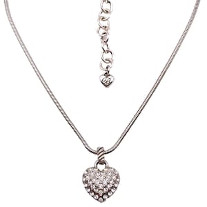 BRIGHTON SACRED HEART Puffy Pave Crystal Silver 3/4 Heart Necklace reversible image 1