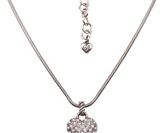BRIGHTON SACRED HEART Puffy Pave Crystal Silver 3/4 Heart Necklace reversible