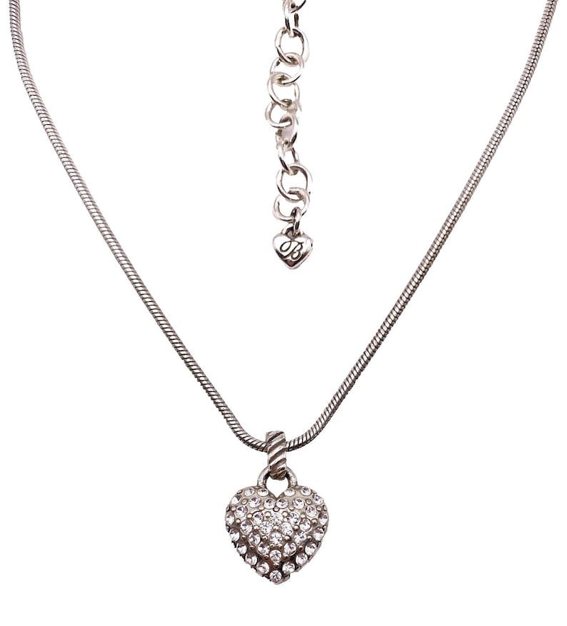 BRIGHTON SACRED HEART Puffy Pave Crystal Silver 3/4 Heart Necklace reversible image 1