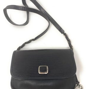 BRIGHTON Black Leather Crossbody Silver Chain Buckle Link Strap Bag Purse U.S.A image 7