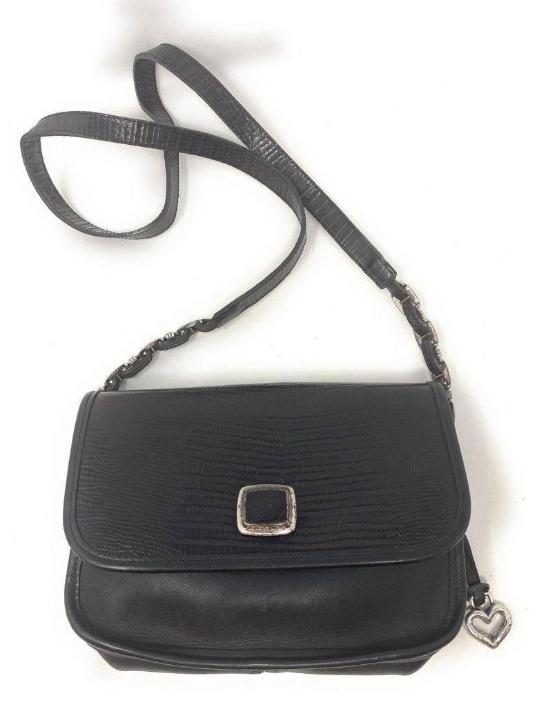 BRIGHTON Black Leather Crossbody Silver Chain Buckle Link Strap Bag Purse U.S.A image 7
