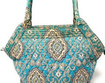 VERA BRADLEY Angle Tote Peacock Bag Rolled Handles Purse