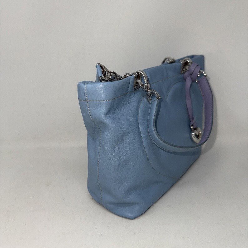 Brighton Joni Blue Leather heart stitch Reversible Handles Handbag Purse image 4