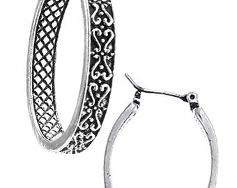 Brighton inspired 1 " Silver Black Etched Post Earrings