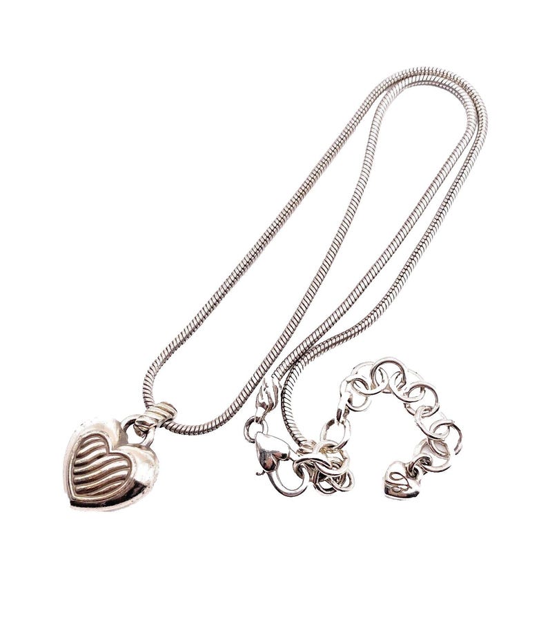 BRIGHTON SACRED HEART Puffy Pave Crystal Silver 3/4 Heart Necklace reversible image 3
