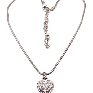BRIGHTON SACRED HEART Puffy Pave Crystal Silver 3/4 Heart Necklace reversible image 2