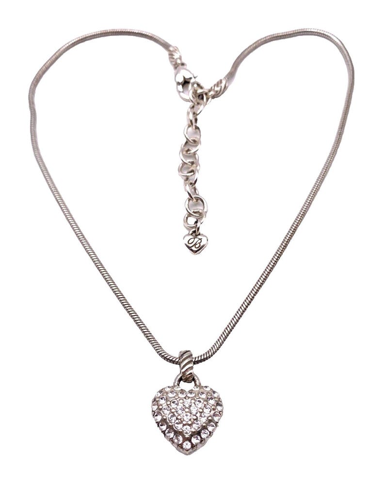 BRIGHTON SACRED HEART Puffy Pave Crystal Silver 3/4 Heart Necklace reversible image 2