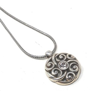 BRIGHTON Avery Silver Scroll Design Swarovski Crystal Center Necklace image 1