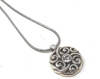 BRIGHTON Avery Silver Scroll Design Swarovski Crystal Center Necklace