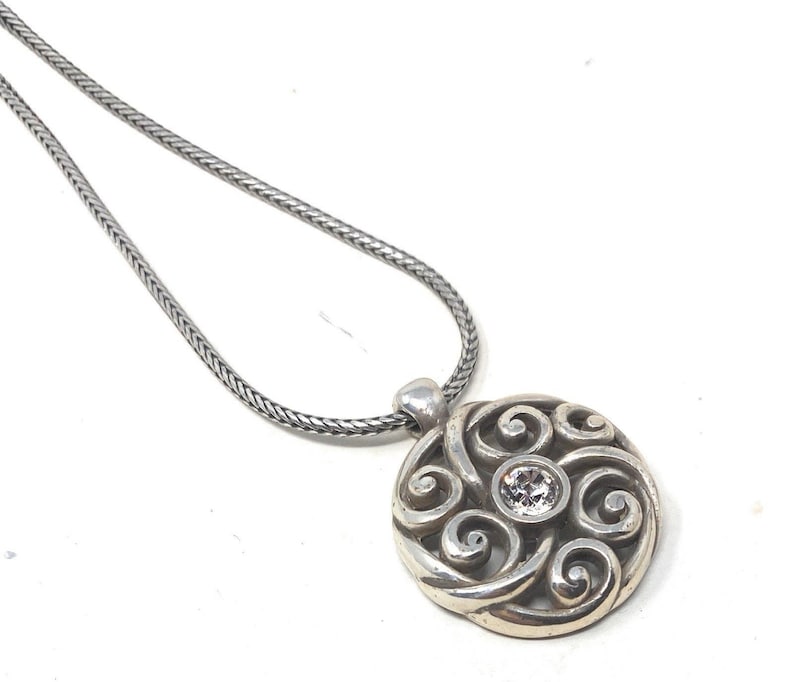BRIGHTON Avery Silver Scroll Design Swarovski Crystal Center Necklace image 1