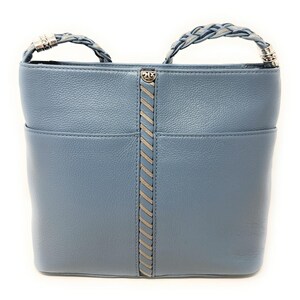 Brighton Beaumont Heaven Blue Pebble Leather Purse Shoulder Square Bucket Bag image 10