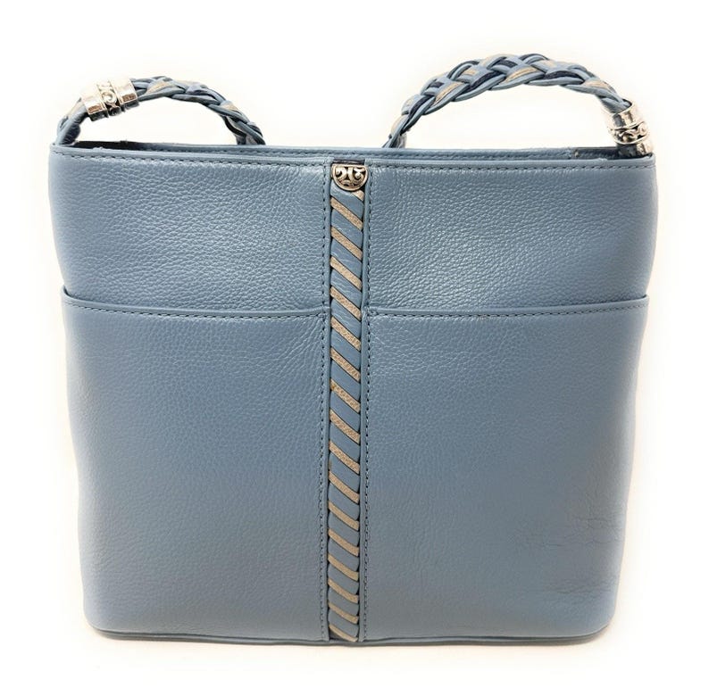 Brighton Beaumont Heaven Blue Pebble Leather Purse Shoulder Square Bucket Bag image 10