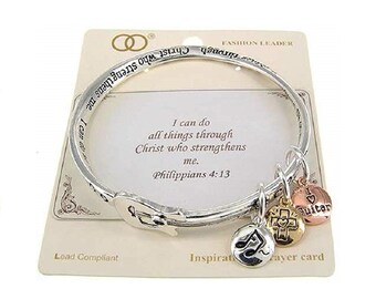Brighton Inspired SILVER  Music Charms  Message "I can do all Things" Bangle  BRACELET