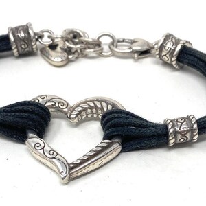 Brighton Silver Heritage Heart Black Cord Bracelet image 2