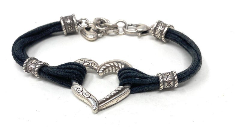 Brighton Silver Heritage Heart Black Cord Bracelet image 2