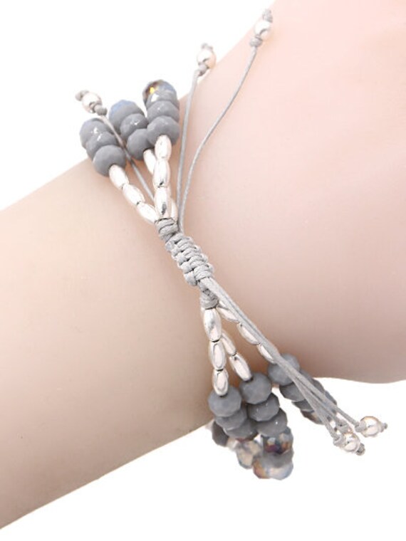 Silver Blu Grey 3 Line Pull Tie BRACELET Brighton Beach