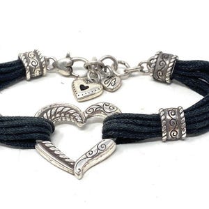 Brighton Silver Heritage Heart Black Cord Bracelet image 1