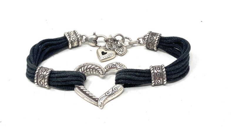 Brighton Silver Heritage Heart Black Cord Bracelet image 1