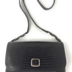 BRIGHTON Black Leather Crossbody Silver Chain Buckle Link Strap Bag Purse U.S.A image 1