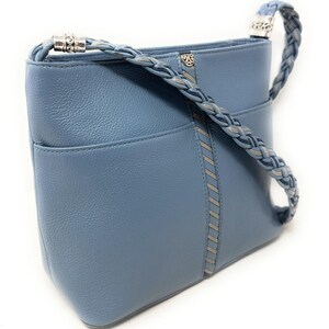 Brighton Beaumont Heaven Blue Pebble Leather Purse Shoulder Square Bucket Bag image 9