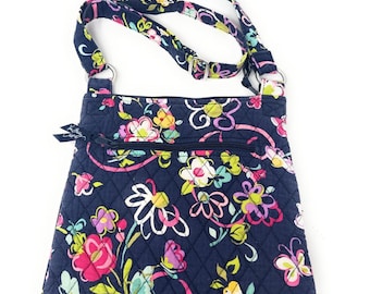 Vera Bradley Ribbons Floral Navy Pink Hipster Crossbody Purse Bag Adj Strap